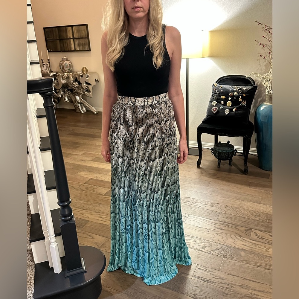 AFRM Teal Ombre Snakeskin Print Skirt with knife pleats- Small